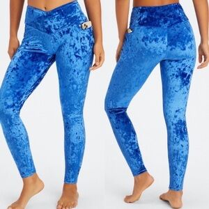 NWT Fabletics Crushed Velour Crossover High Waisted Leggings in Celeste Blue